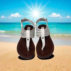 Steve Madden Thong Sandal - Brown with Silver White Rope Accent - Ankle Strap- 6